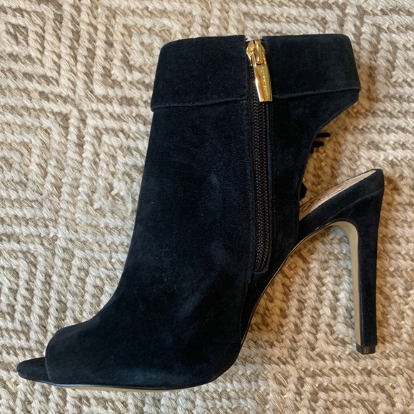 Vince Camuto Black Suede Peep Toe Booties - Picture 3 of 12